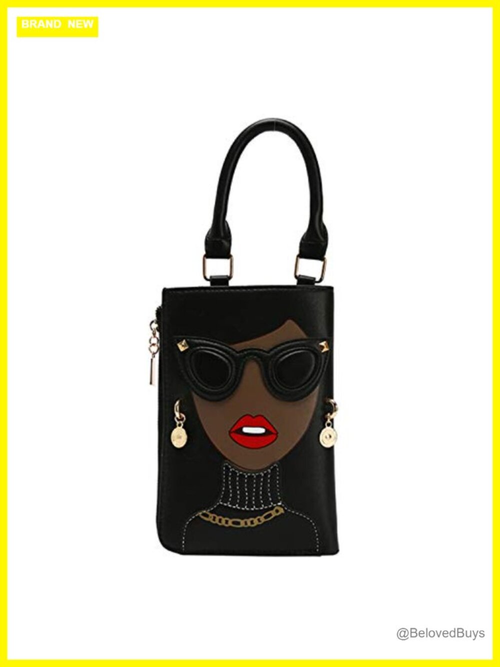Novelty Lady Face PU Leather Satchel Handbag Top Handle Shoulder Crossbody Bag